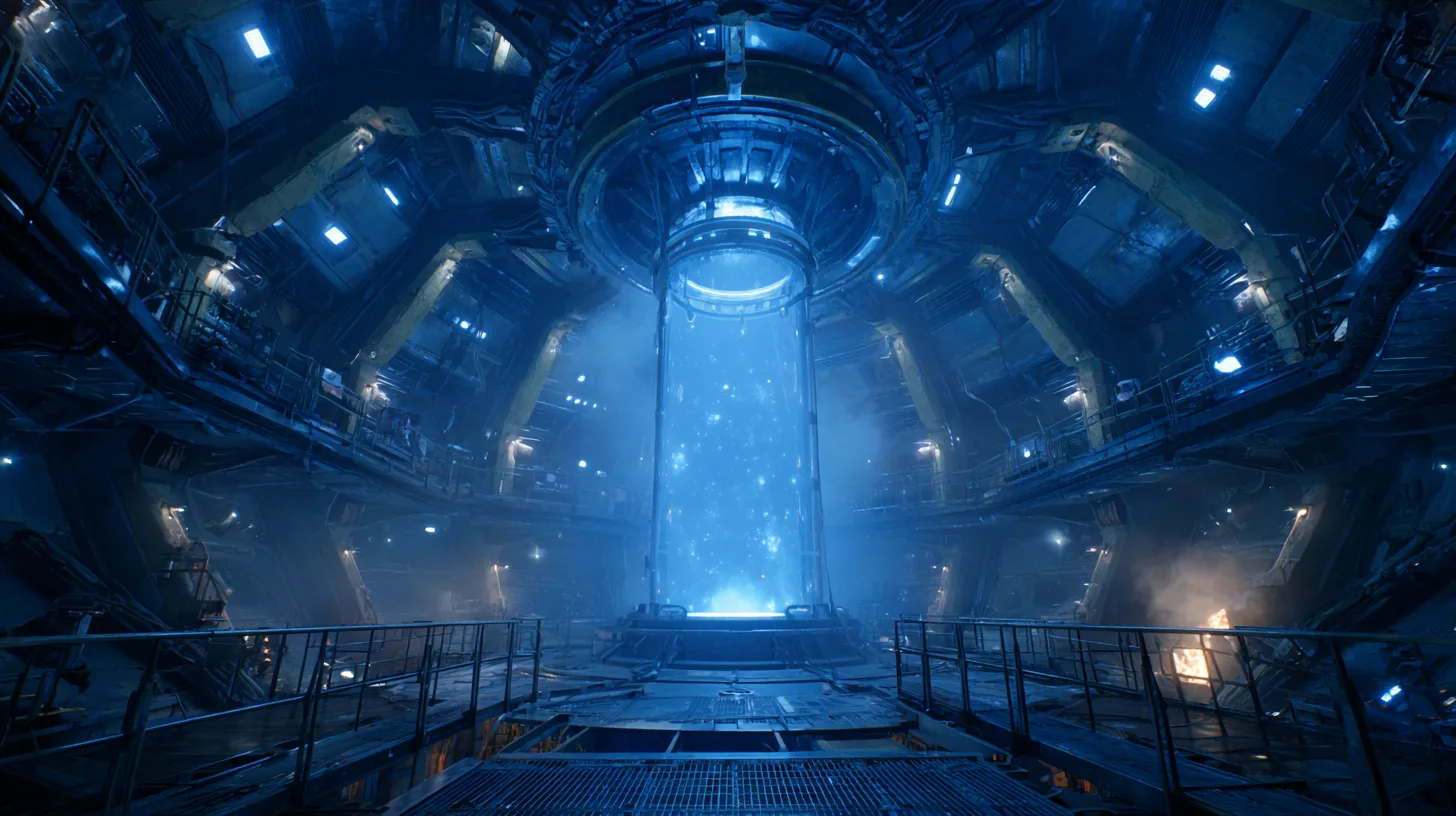 An energy core chamber lit blue, the machine dormant