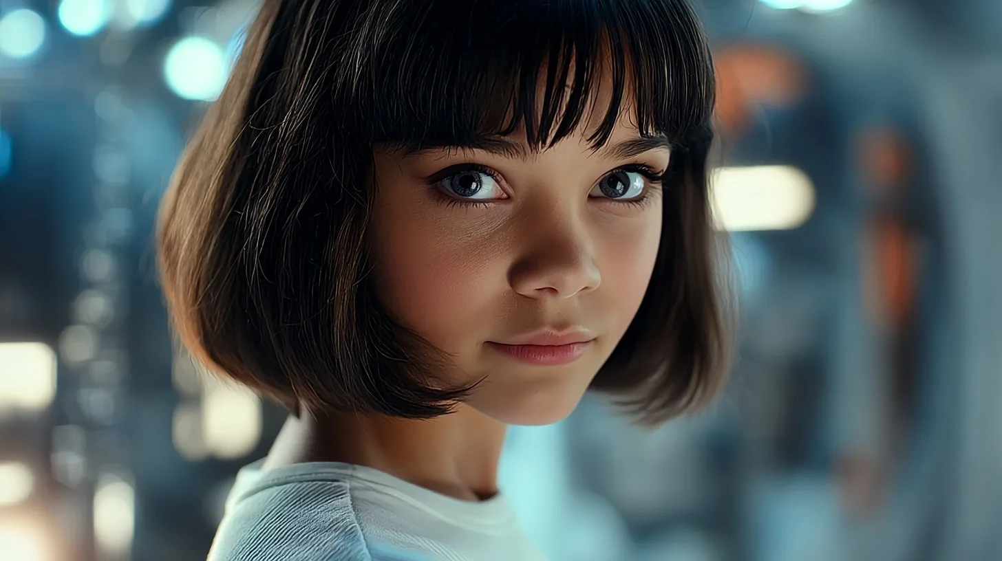 Alice, the AI Director: dark bob, white tee, looking at the reader